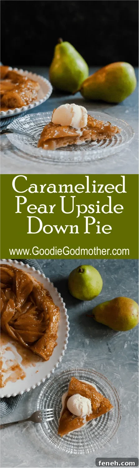 A unique seasonal fall dessert, caramelized pear upside down pie is a great reason to break out the cast iron cookware! * Recipe on GoodieGodmother.com