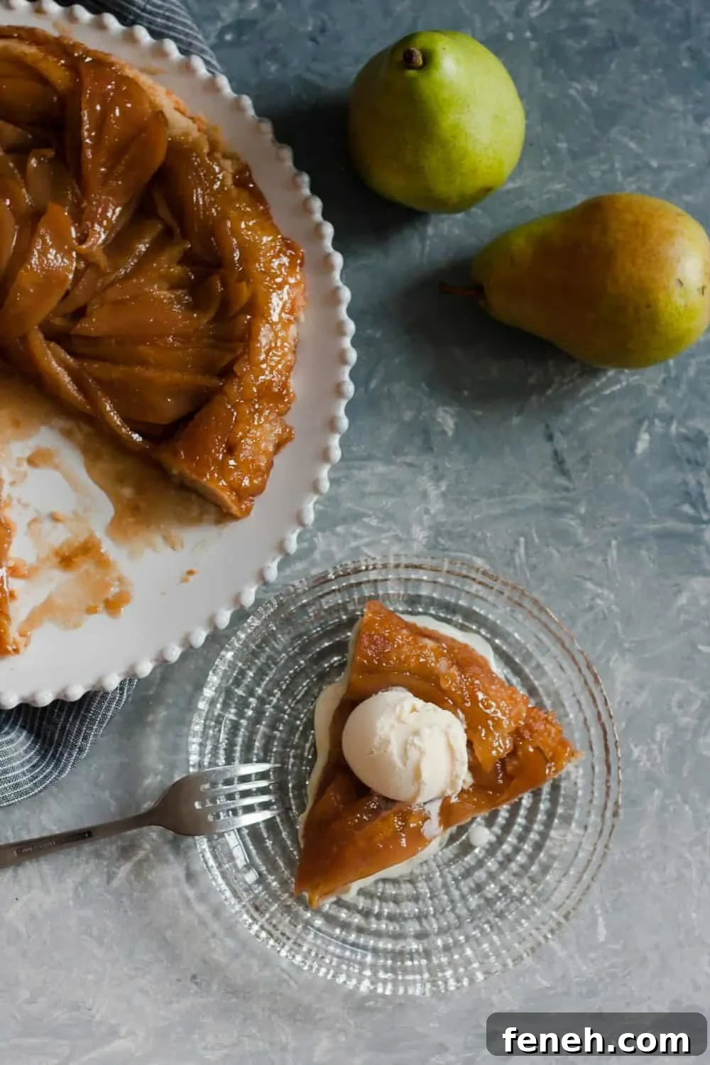 A unique seasonal fall dessert, caramelized pear upside down pie is a great reason to break out the cast iron cookware! * Recipe on GoodieGodmother.com