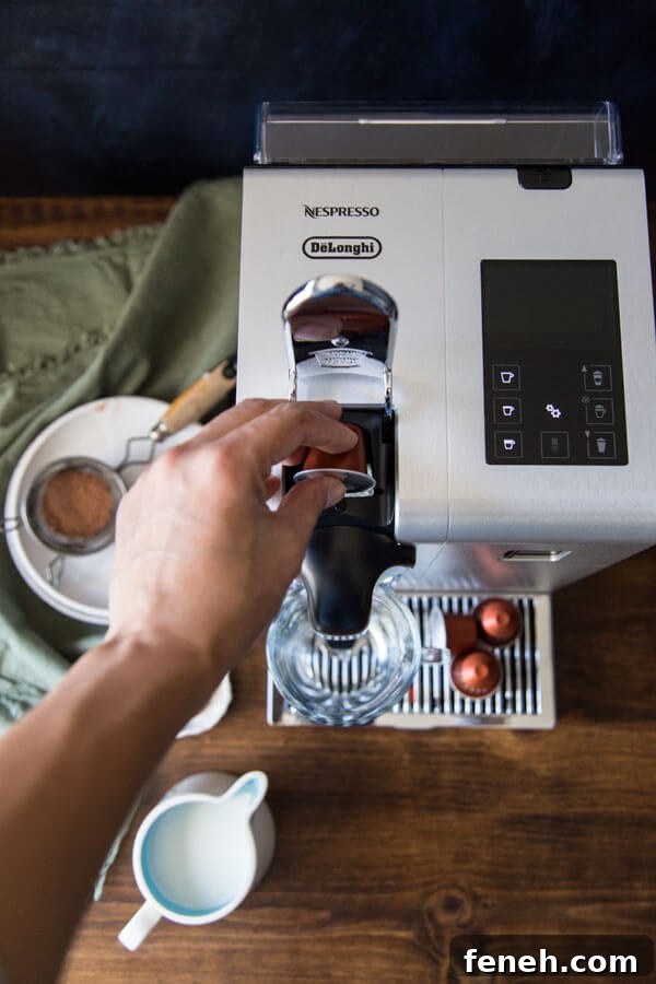 Using the Nespresso machine to make coffee