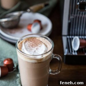 Hazelnut mocha topped with whipped cream and cocoa powder