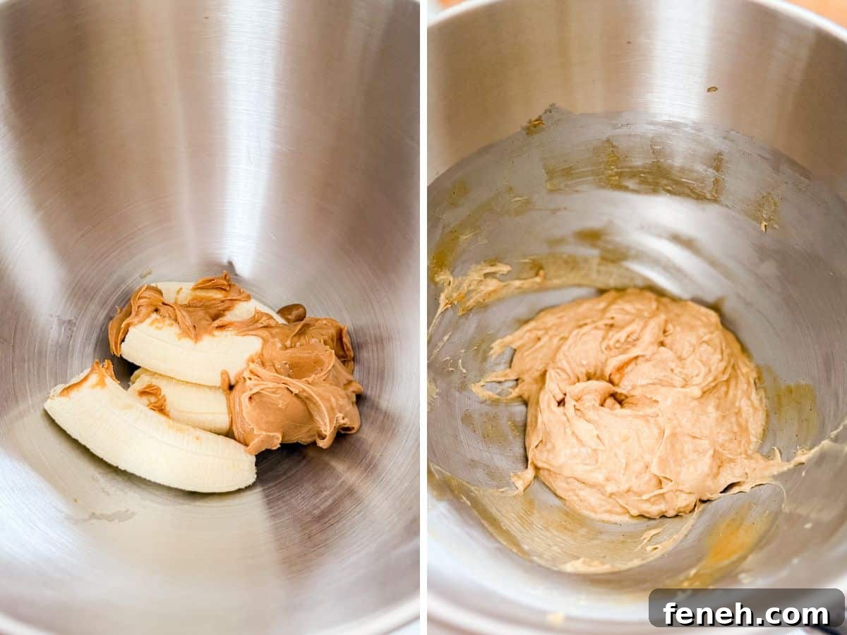 Wet ingredients in a stand mixer bowl and then mixed together.