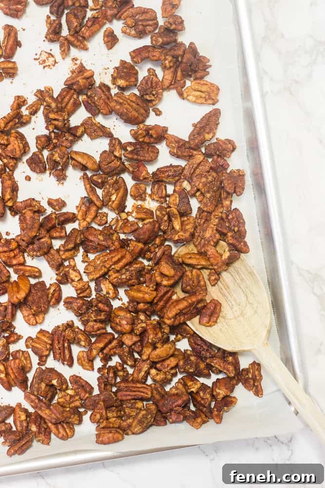 Sheet pan of honey pecans