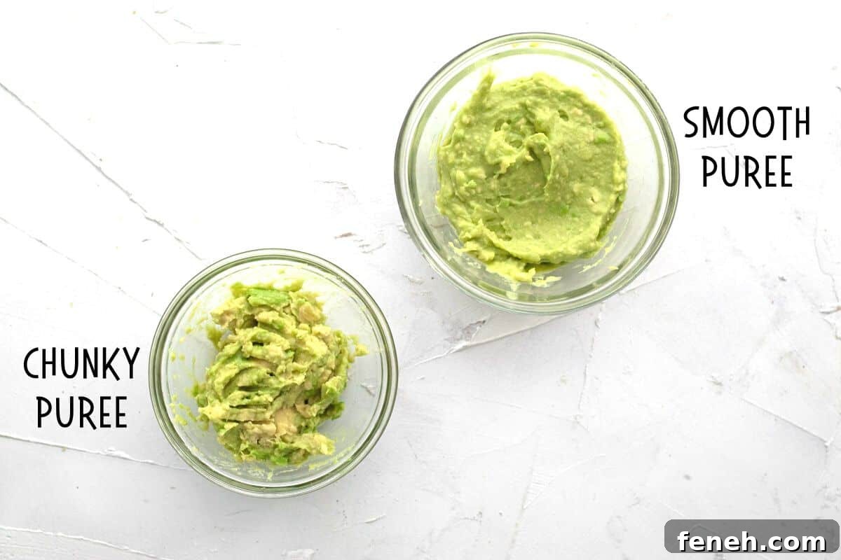 3-Ingredient Dunkin’ Style Avocado Toast Recipe 7 showing two consistencies of mashed avocado.