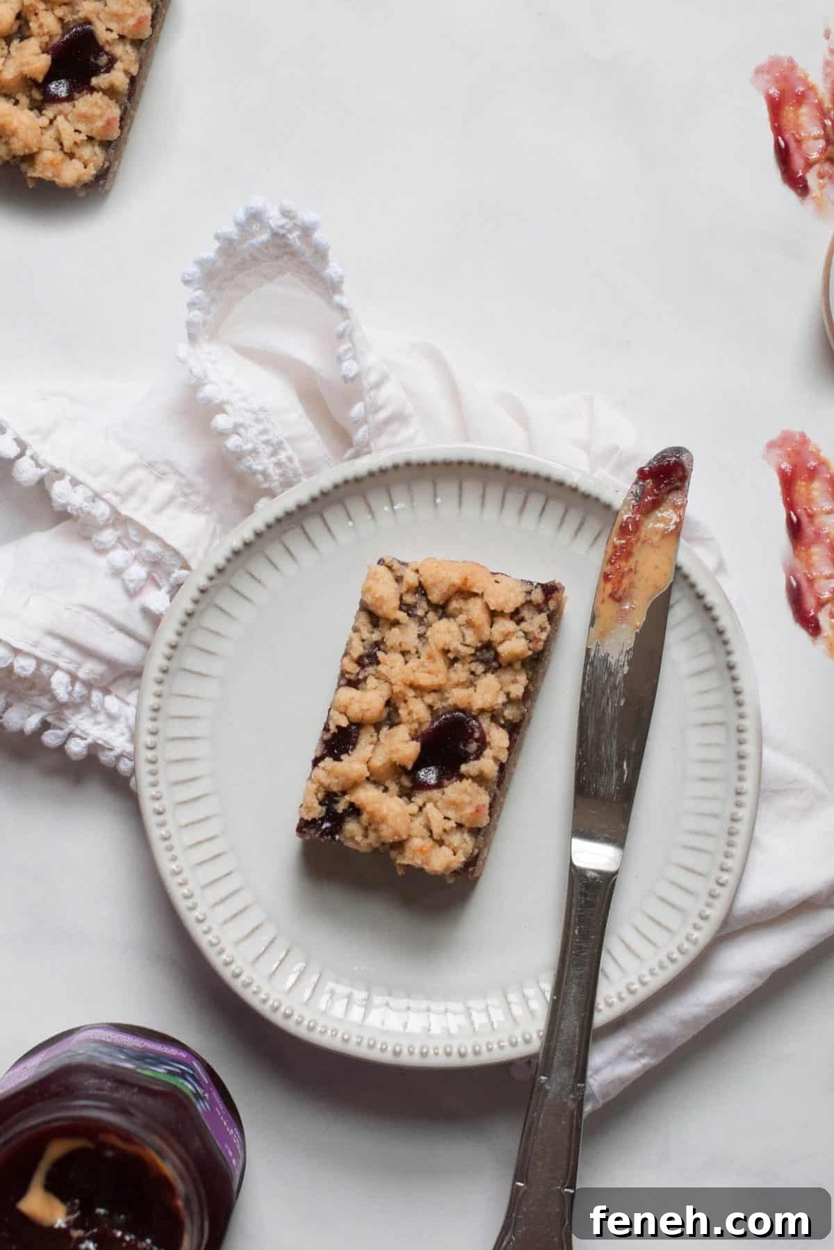 healthy peanut butter and jelly bar on plate