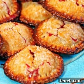 rhubarb hand pies on blue platter