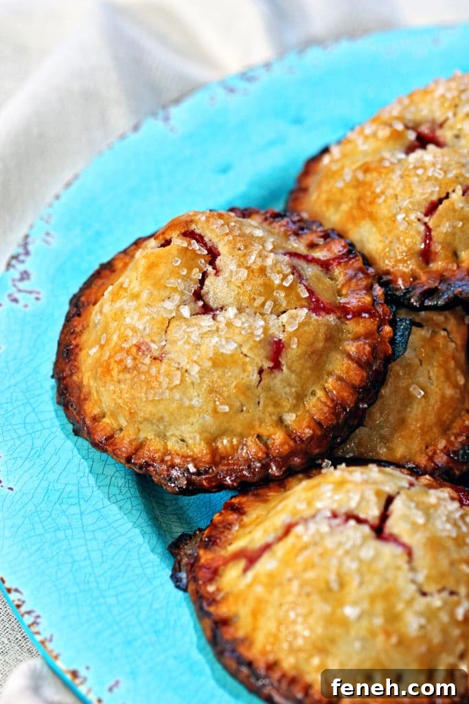 closeup overhead: rhubarb pie on light blue plate