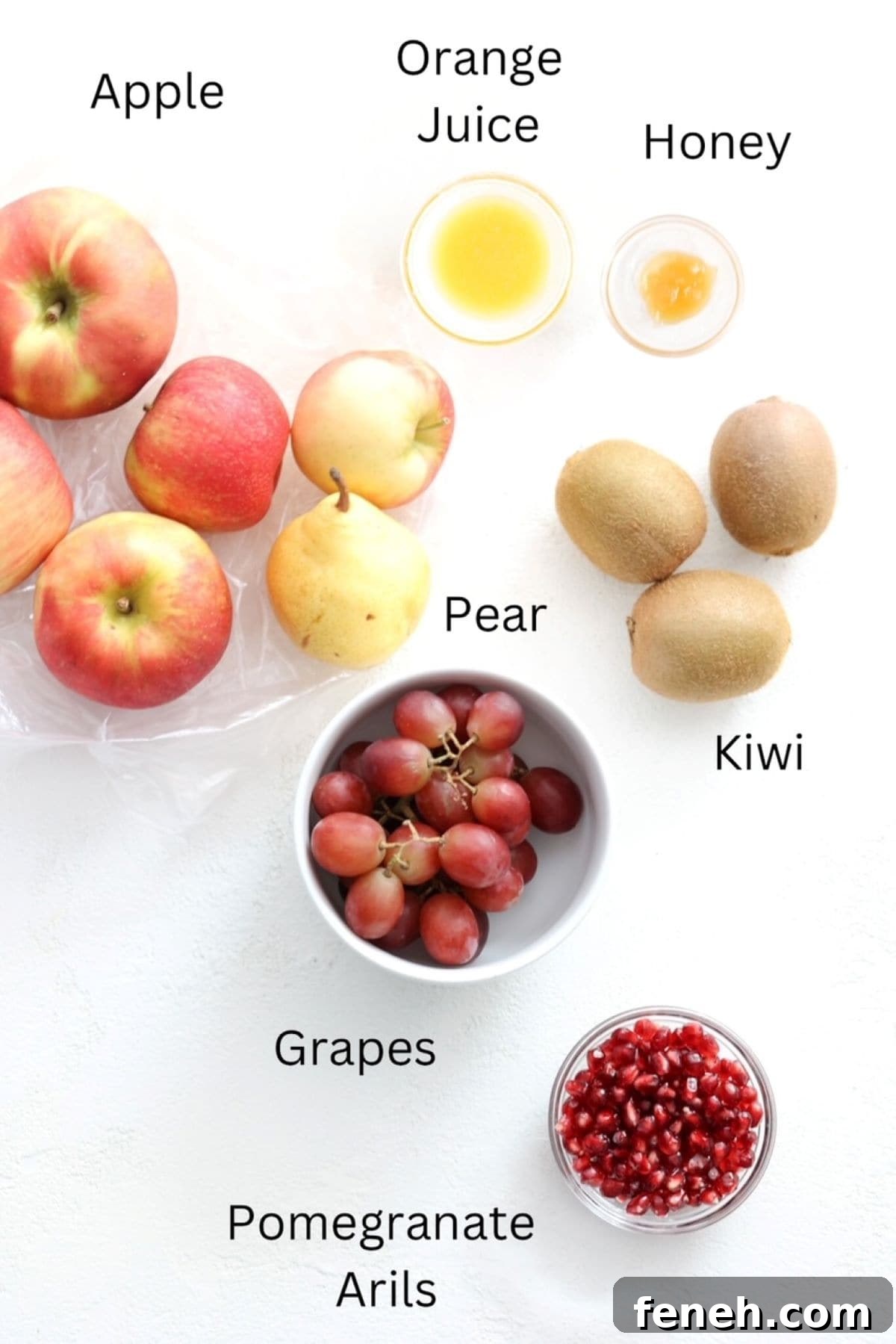 Ingredients to make a Thanksgiving fruit salad, labeled.