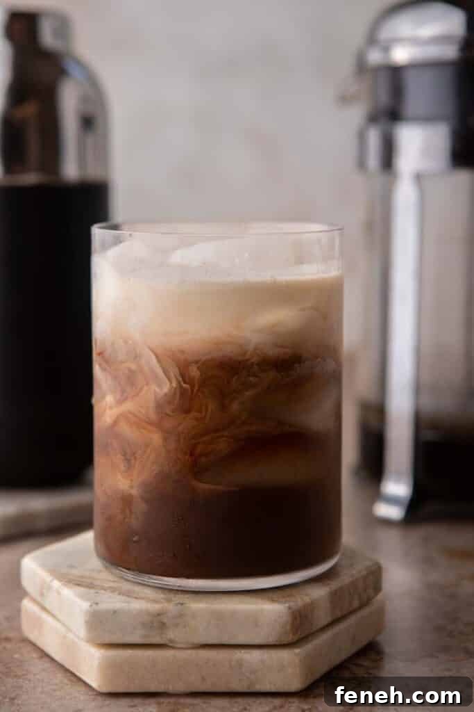 Coffee, chocolate syrup, and half-and-half- ready for mixing.