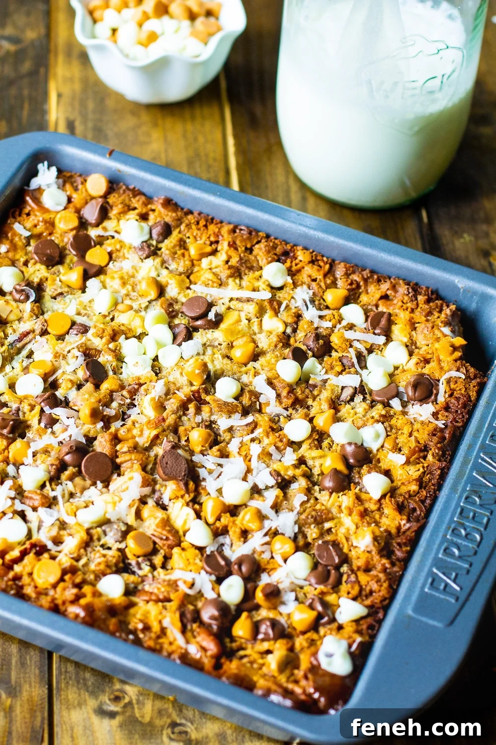 Magic Bars in a baking dish