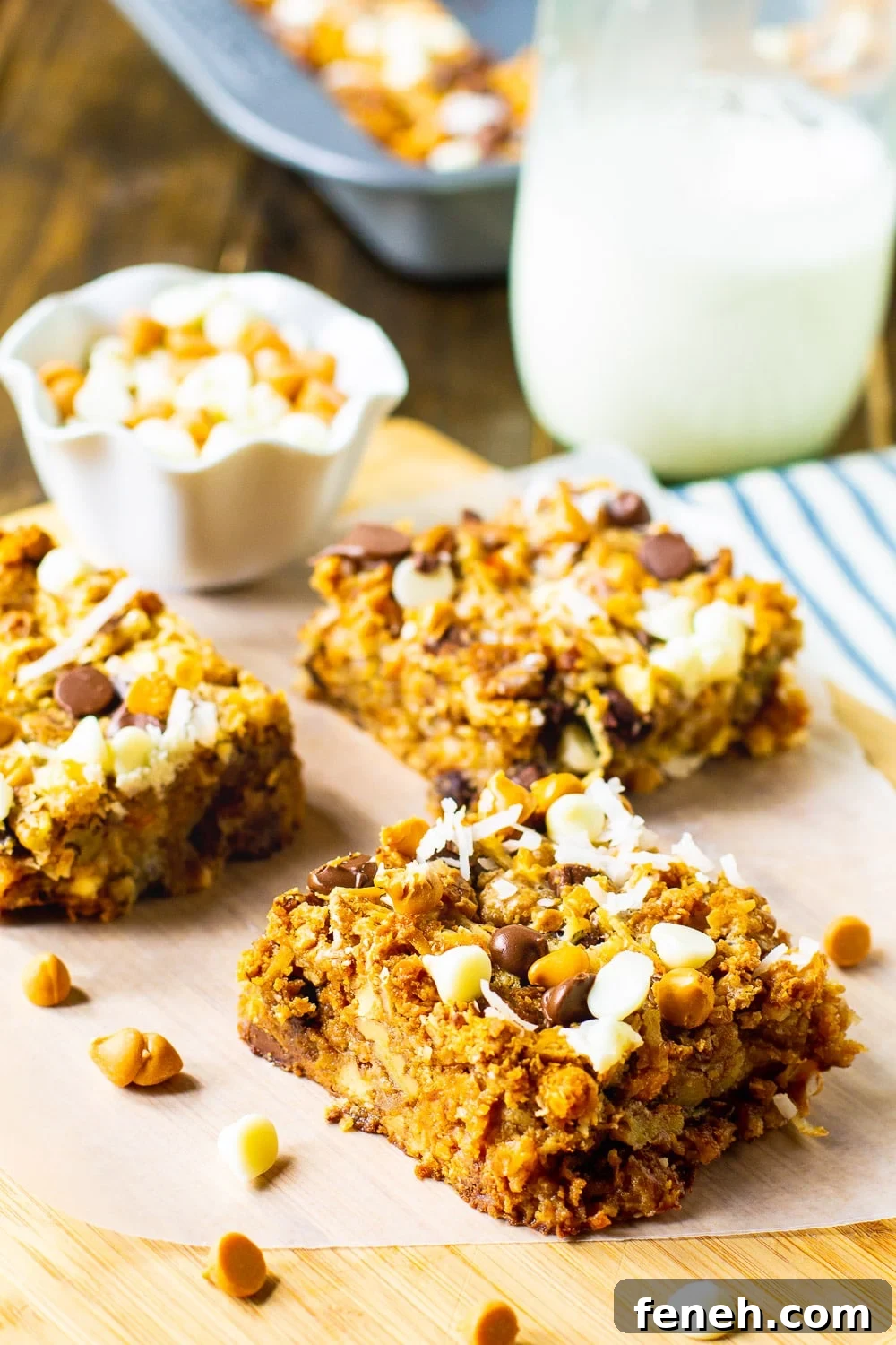 Hello Dolly Bars cut into squares.