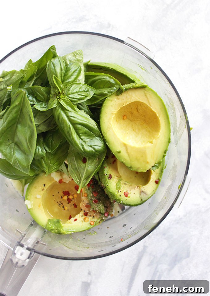 Summer Zucchini Noodle Salad with Creamy Basil Avocado Sauce