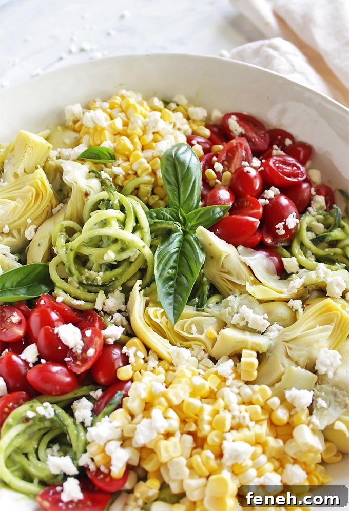 Summer Zucchini Noodle Salad with Creamy Basil Avocado Sauce