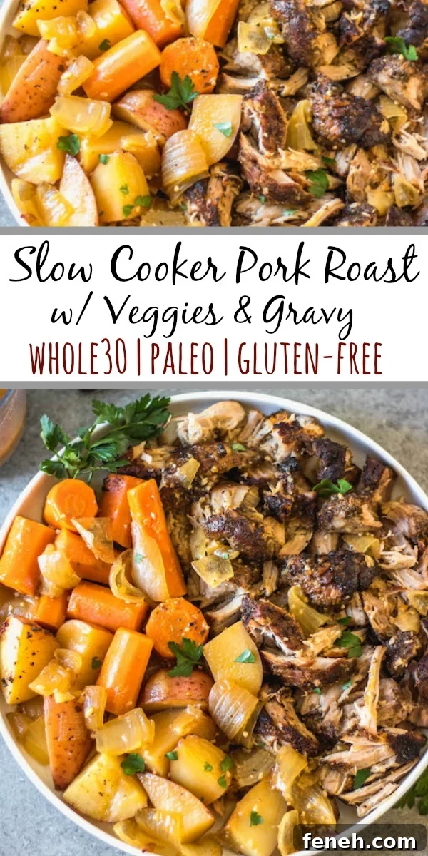 Whole30 slow cooker pork roast with vegetables
