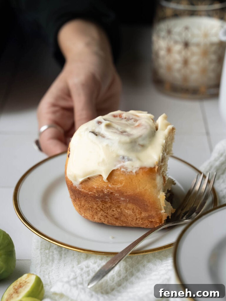 A homemade cinnamon roll on a plate