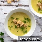 Spiced celeriac soup in a white bowl