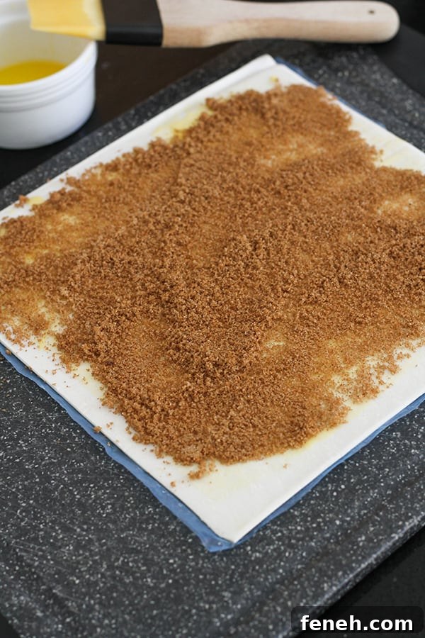 puff pastry covered with cinnamon sugar.