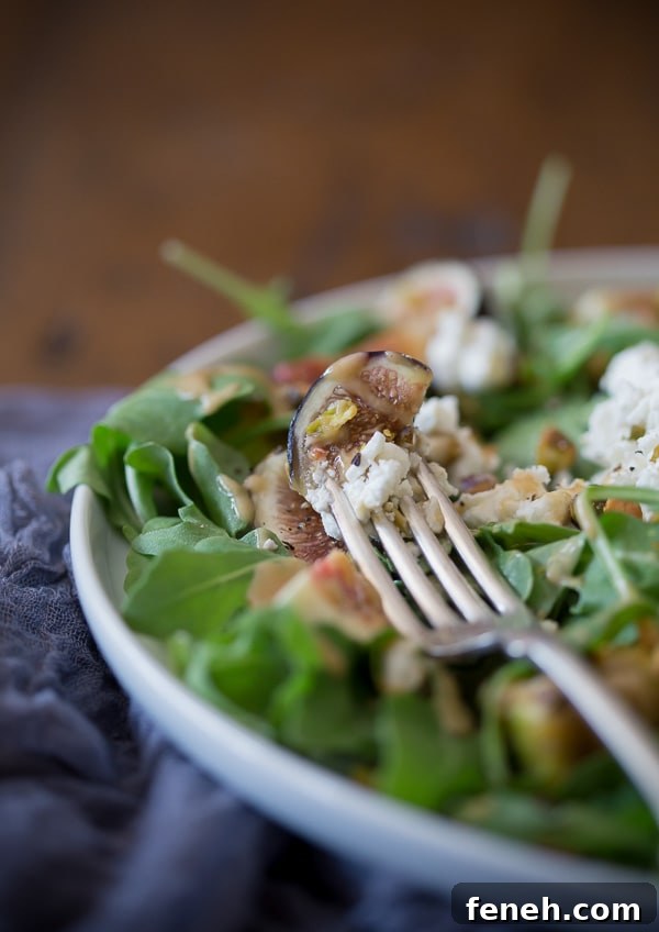 Fig Goat Cheese Salad with Fig Vinaigrette on a plate. 