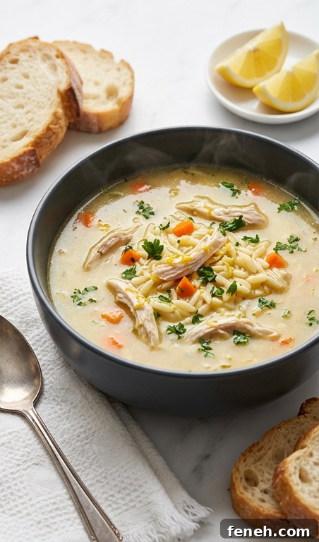 Bowl of Greek lemon chicken soup