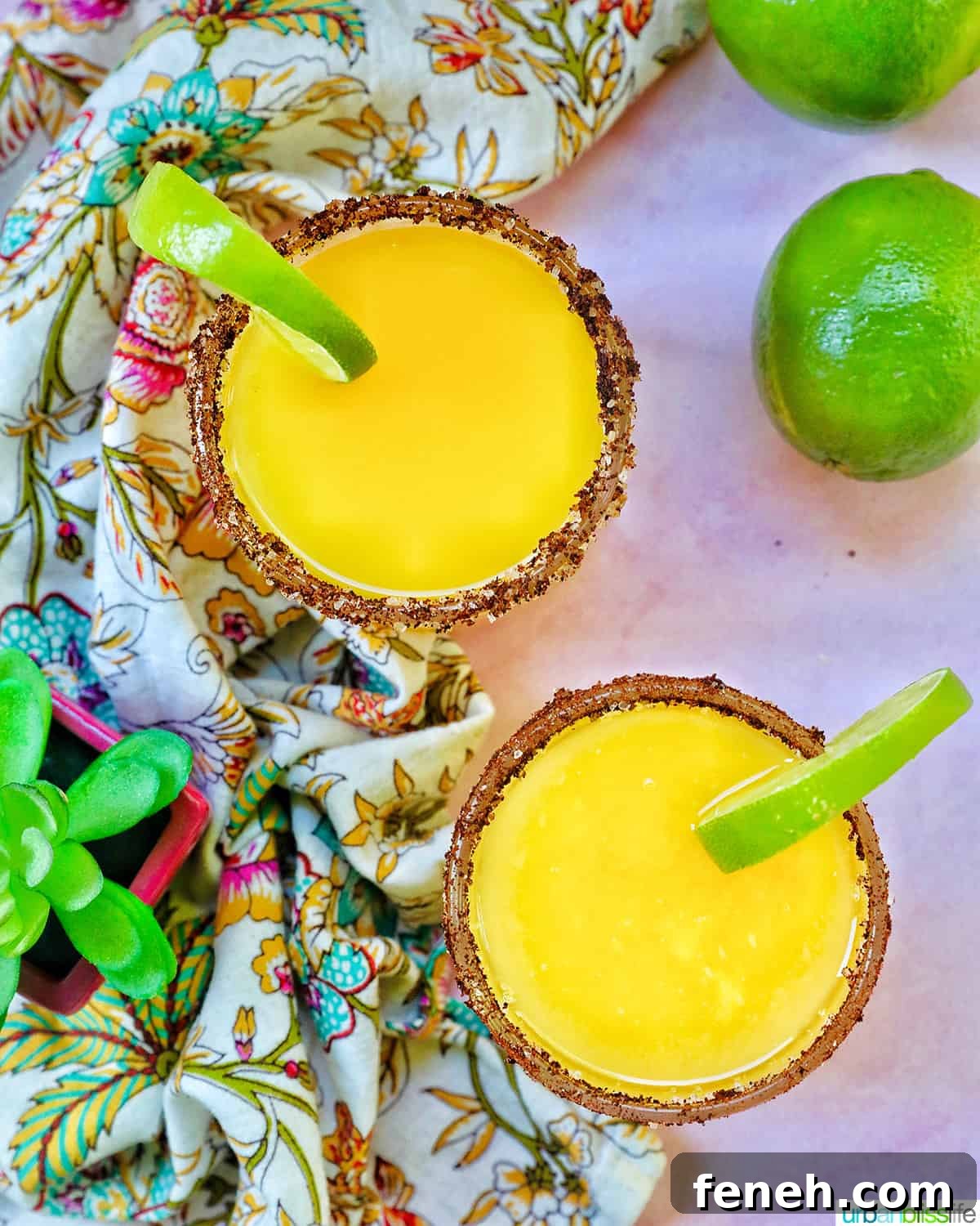 Two mango margaritas overhead