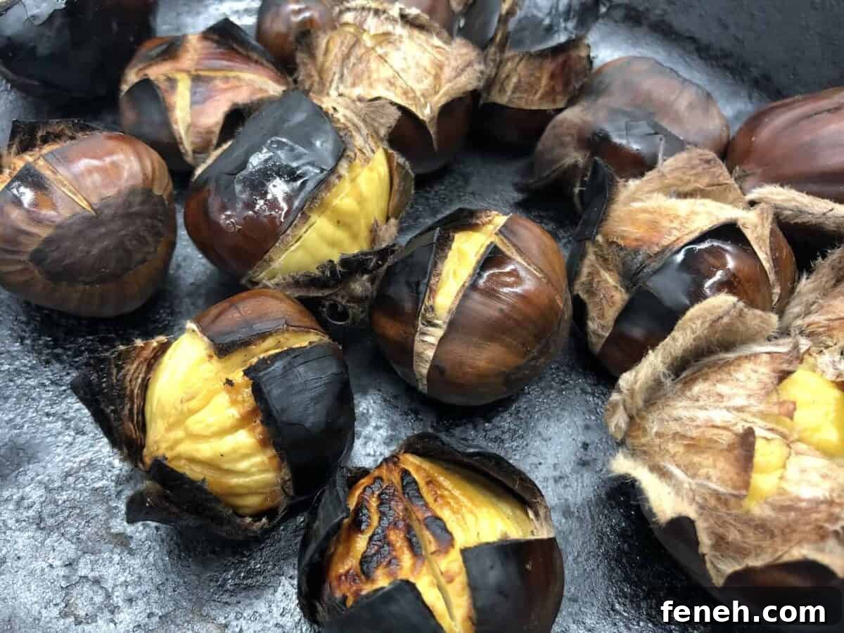 Chestnuts roasting on an open fire.
