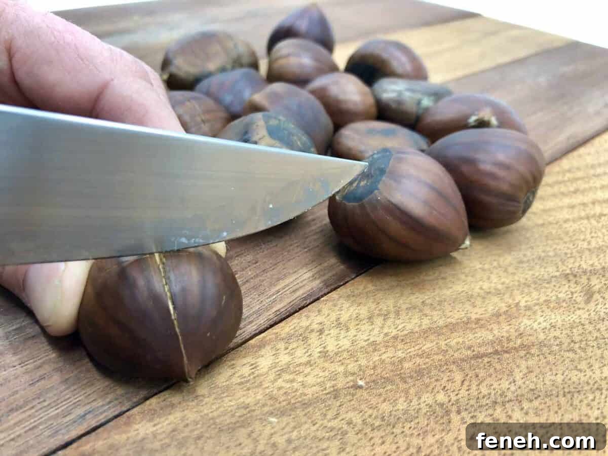 With a sharp knife, cut a cross on the round side.