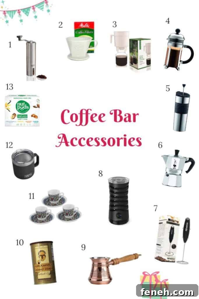 Collage of numbered coffee making accessories