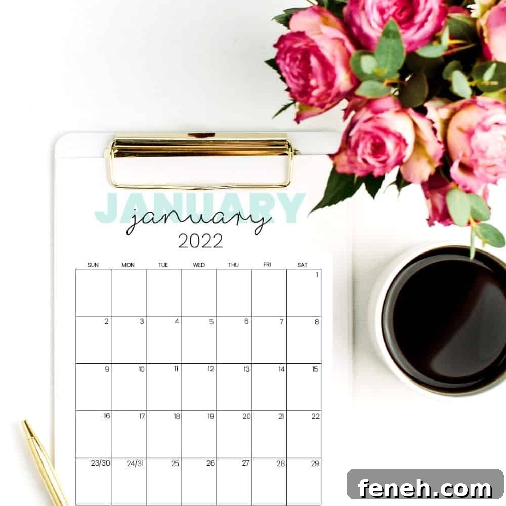 Cute teal monthly calendar preview
