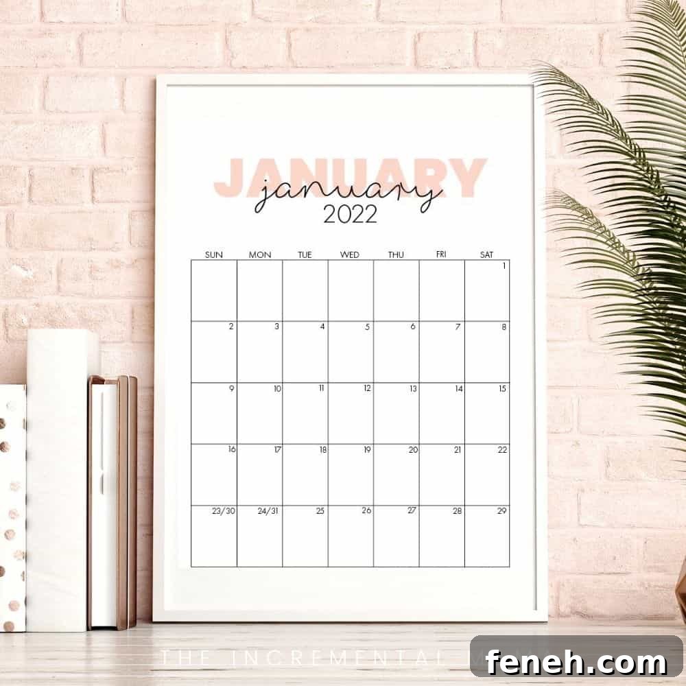 Pretty pink monthly calendar preview