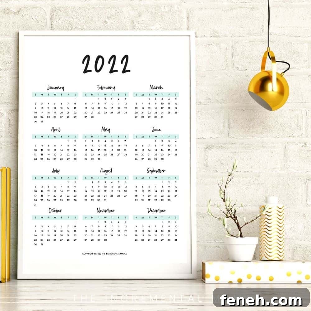 Simple one-page calendar preview