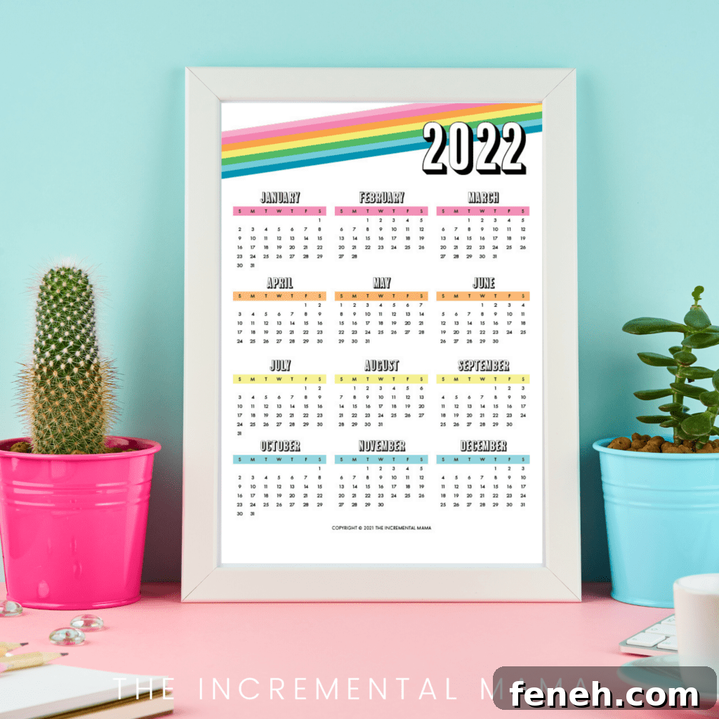 Rainbow yearly calendar preview