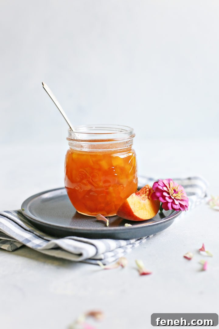 Peach syrup in a jar