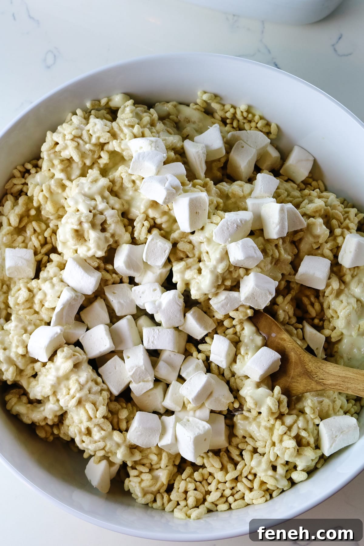 mixing cereal in a bowl.