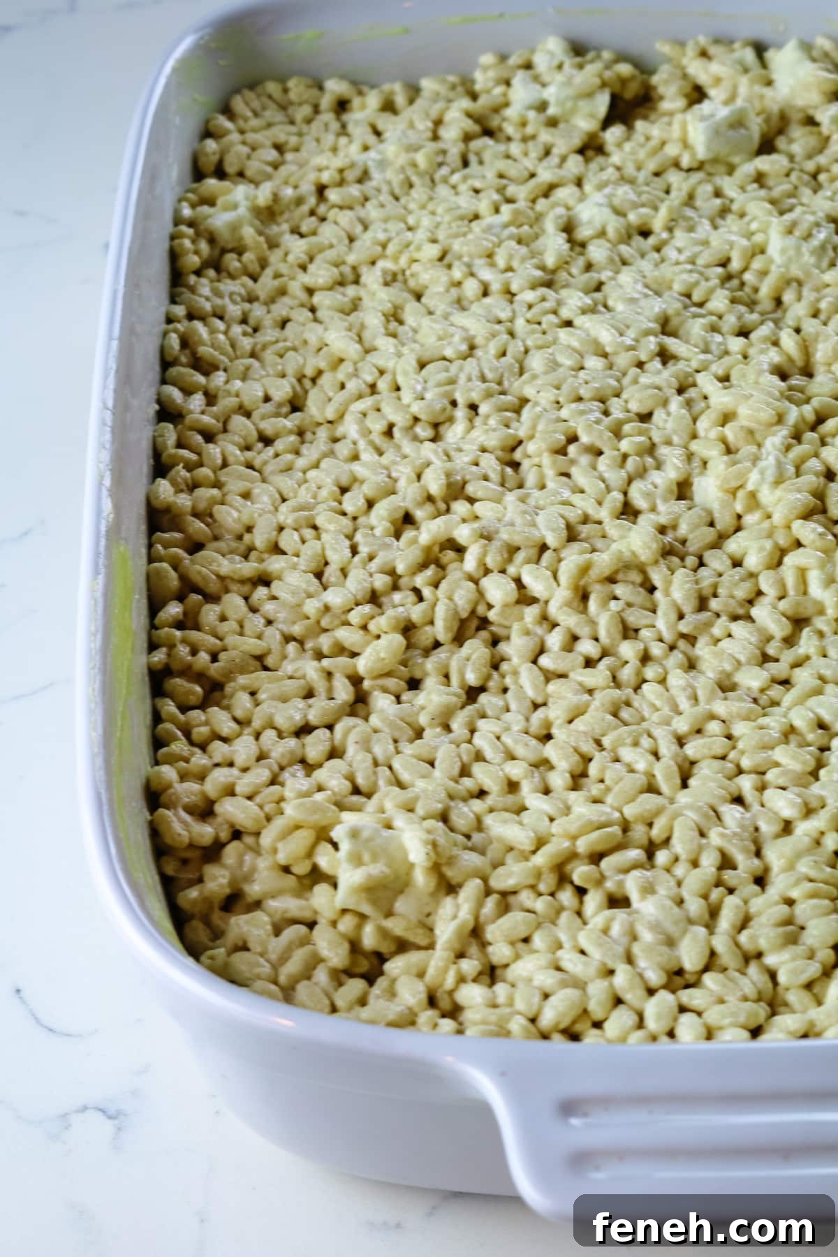 rice crispies pressed in a pan.