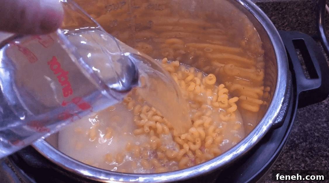 Adding liquid for pressure cooking pasta