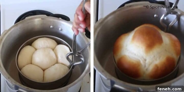 Ladi Pav (Eggless Soft Dinner Rolls) Recipe 10 a collage explaining how to cook pav in cooker