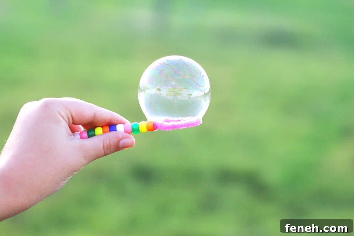 a bubble on a homemade bubble wand