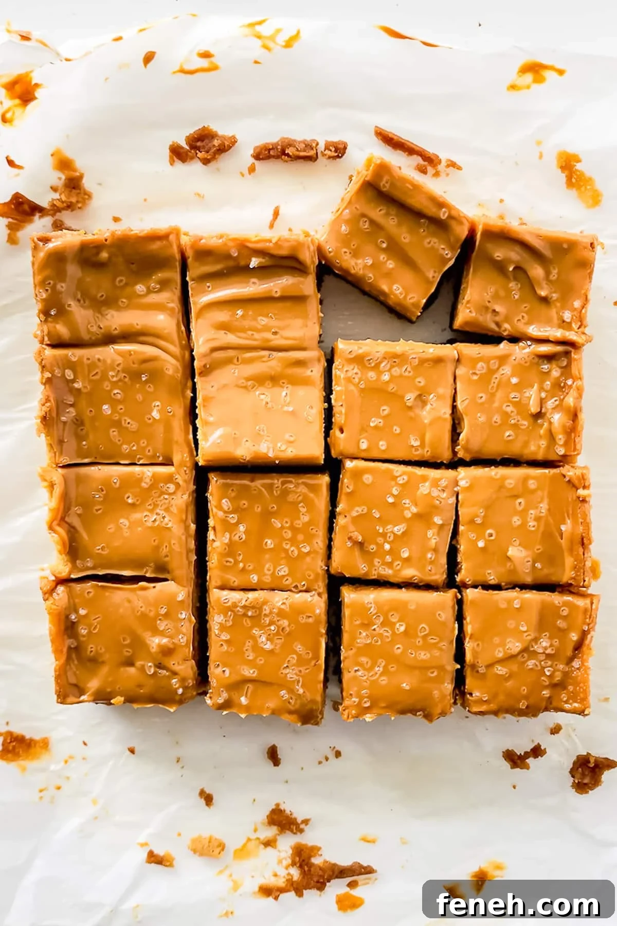 overhead image of Dulce de Leche Cheesecake cut up