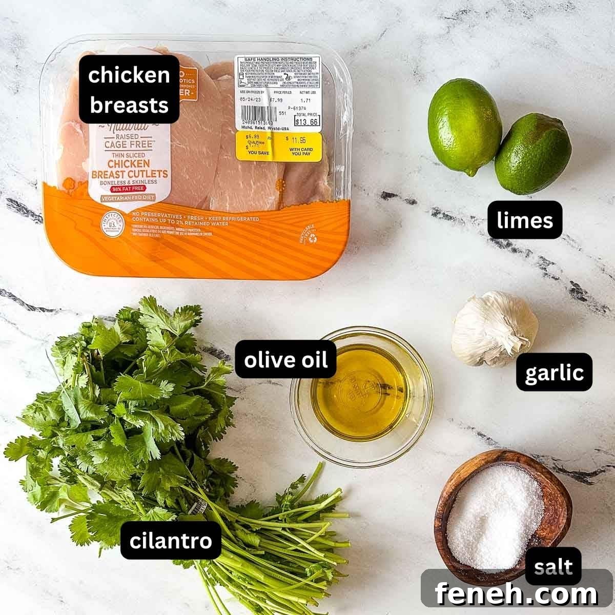labeled ingredients for cilantro lime chicken