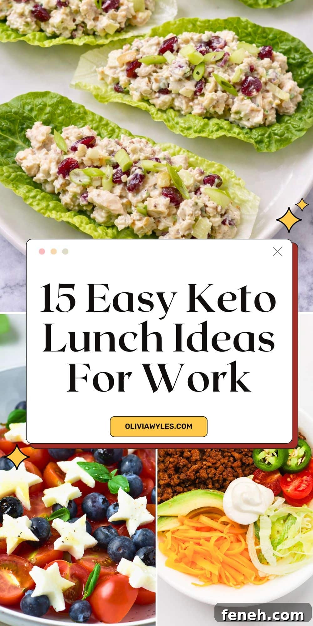Pinterest pin graphic featuring keto lunch ideas