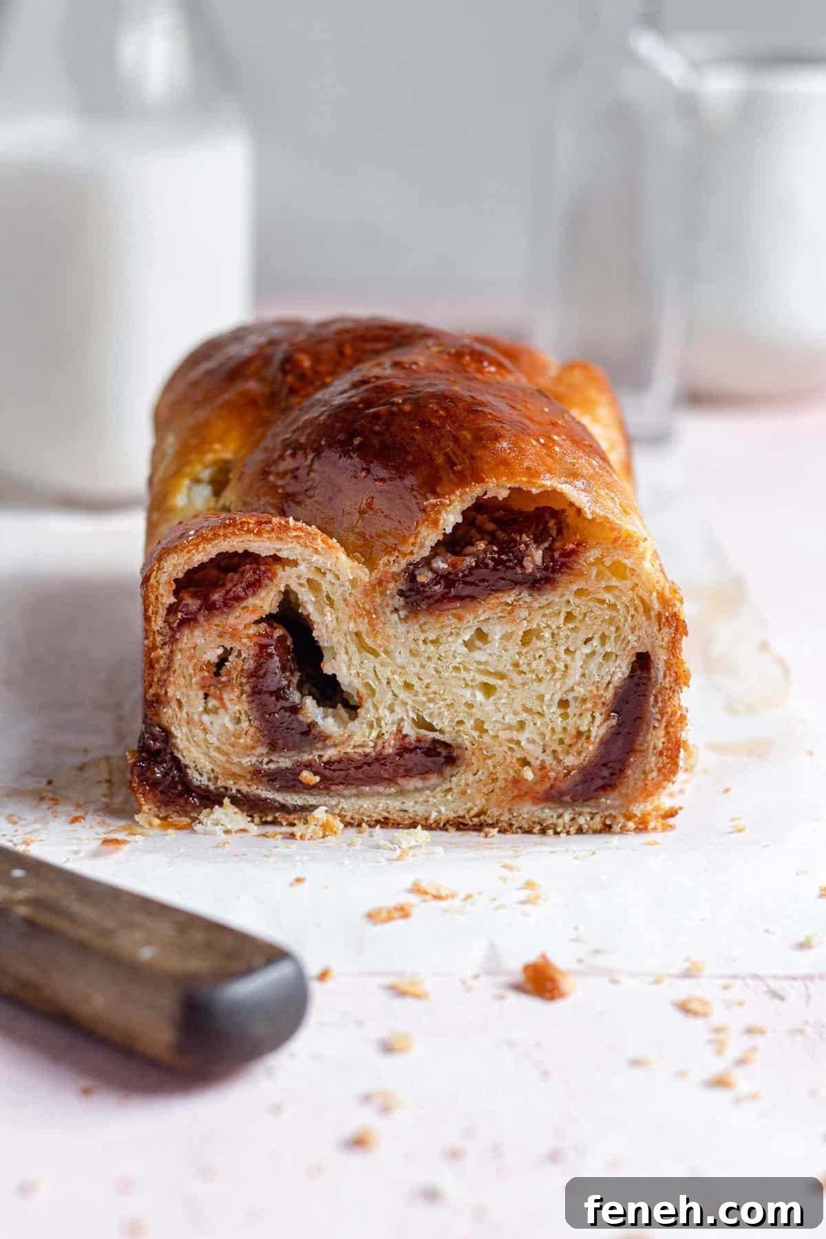 sliced loaf of guava and cream sweet bread