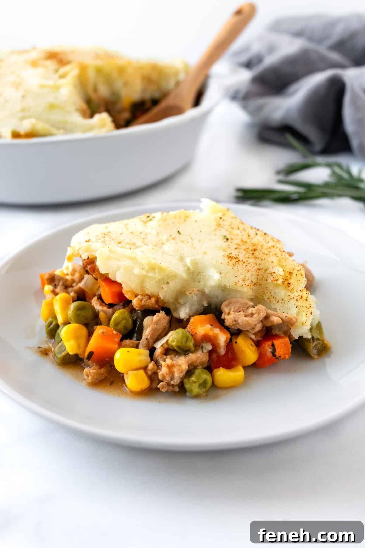 Ground Turkey Shepherd's Pie on a white plate.