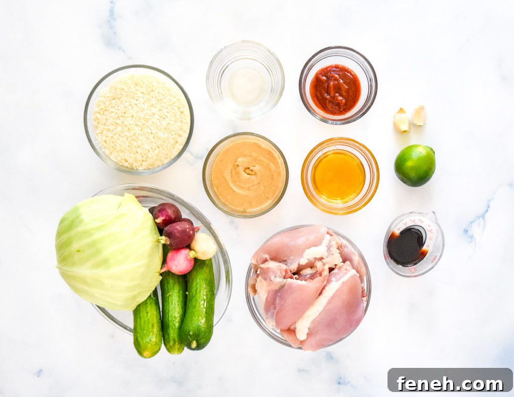 raw ingredients on a white surface before starting to cook.