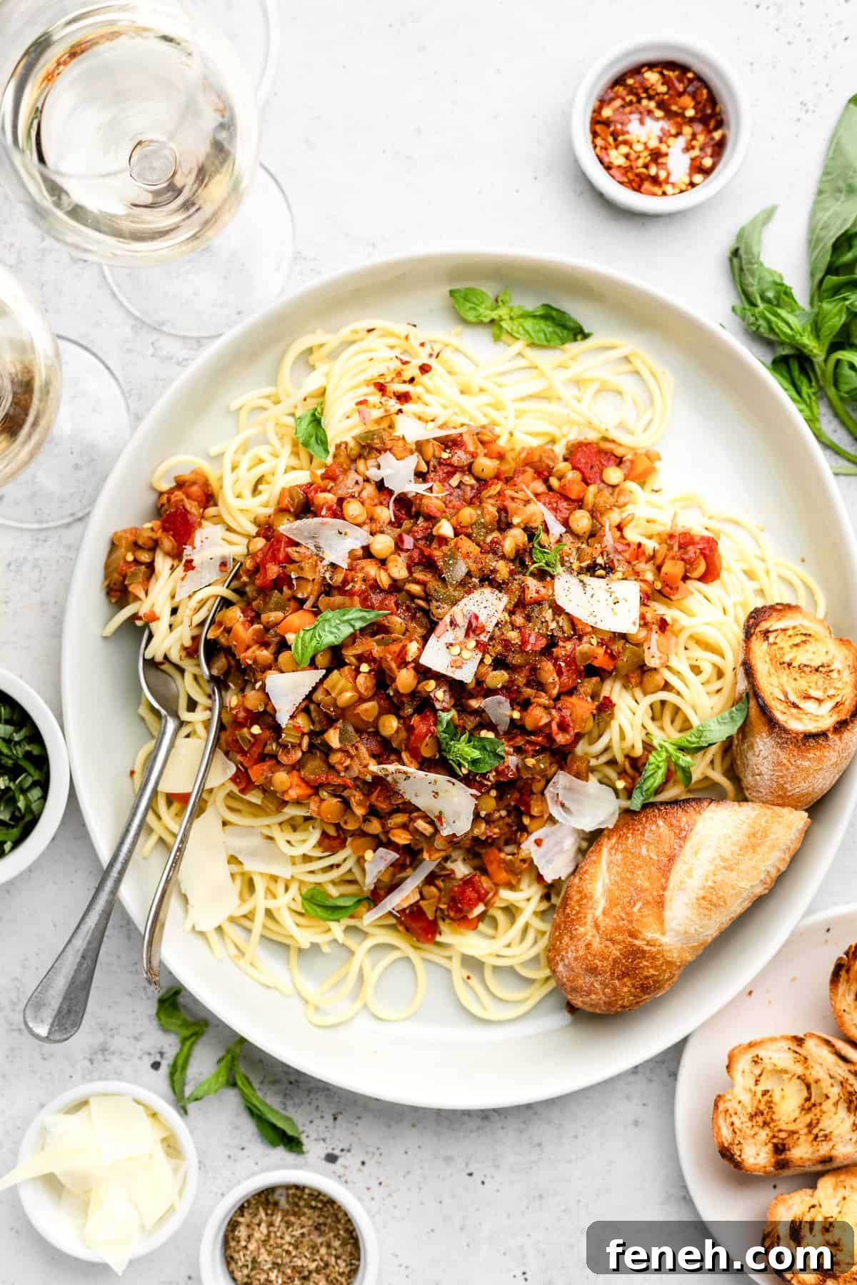 lentil bolognese with pasta