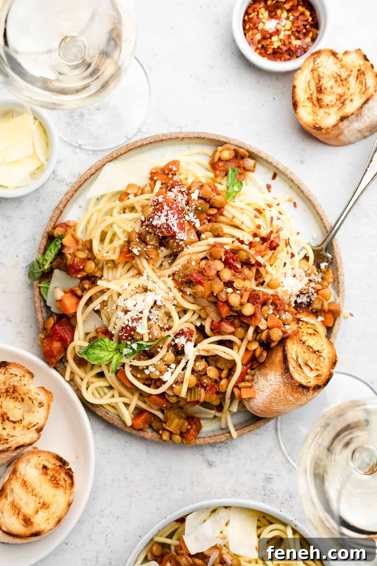 lentil bolognese with pasta