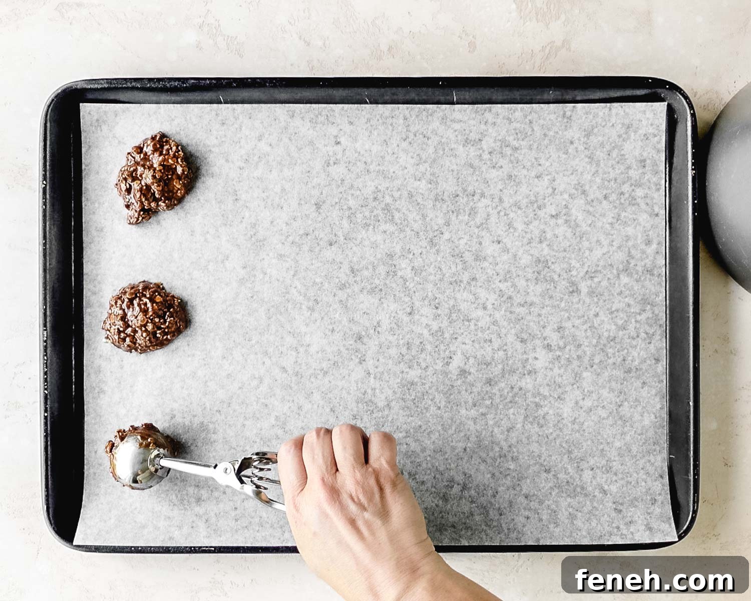 Scoop mixture onto prepared cookie sheet