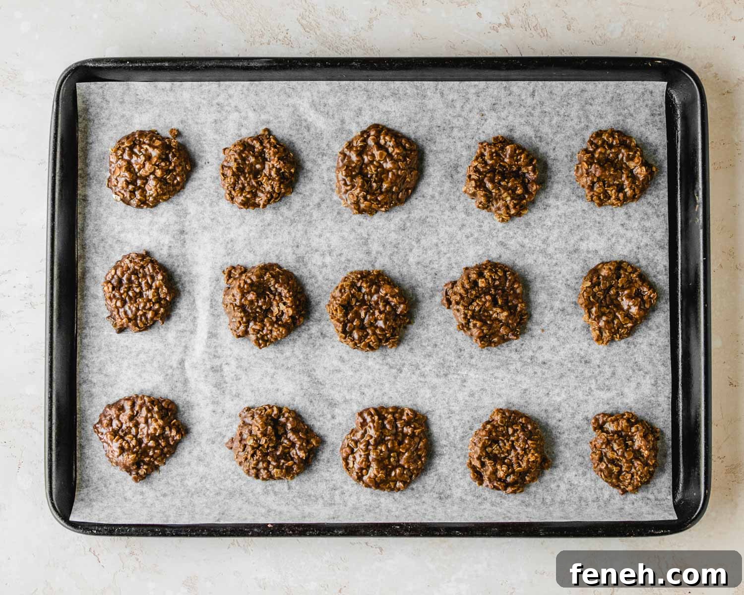 Allow the no bake cookies to cool at room temperature.