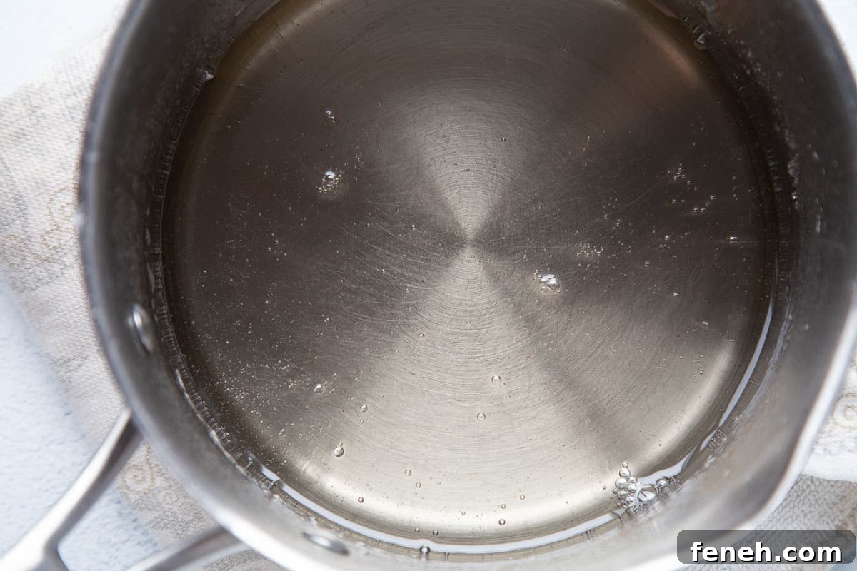 sugar syrup in a saucepan.