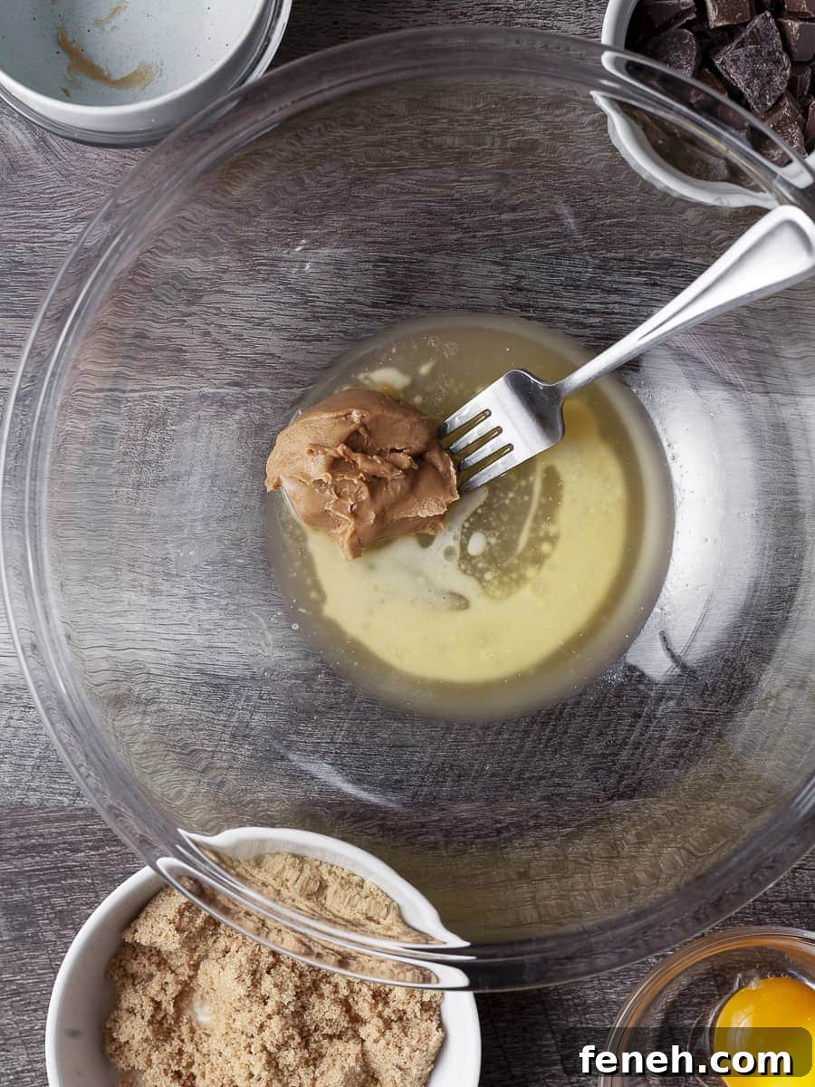 mixing peanut butter and butter