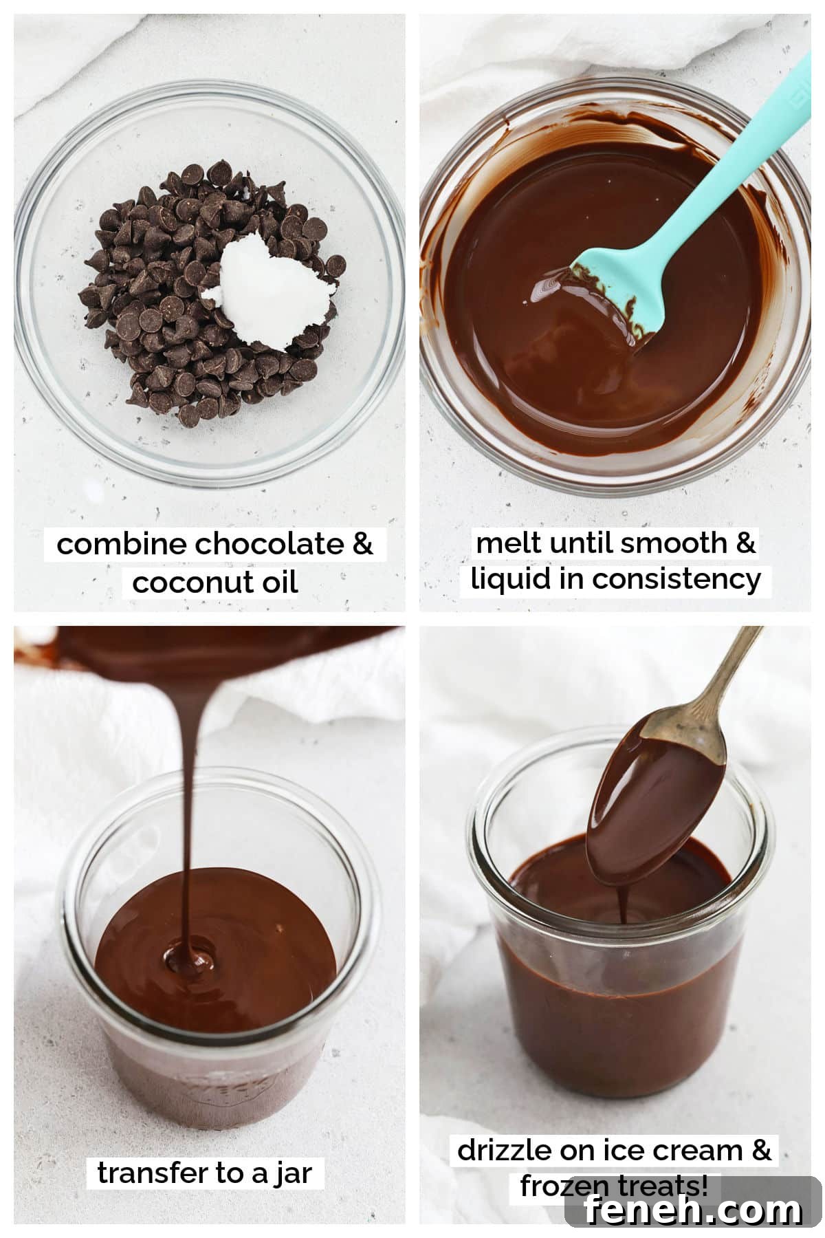 making homemade magic chocolate shell ice cream topping step by step