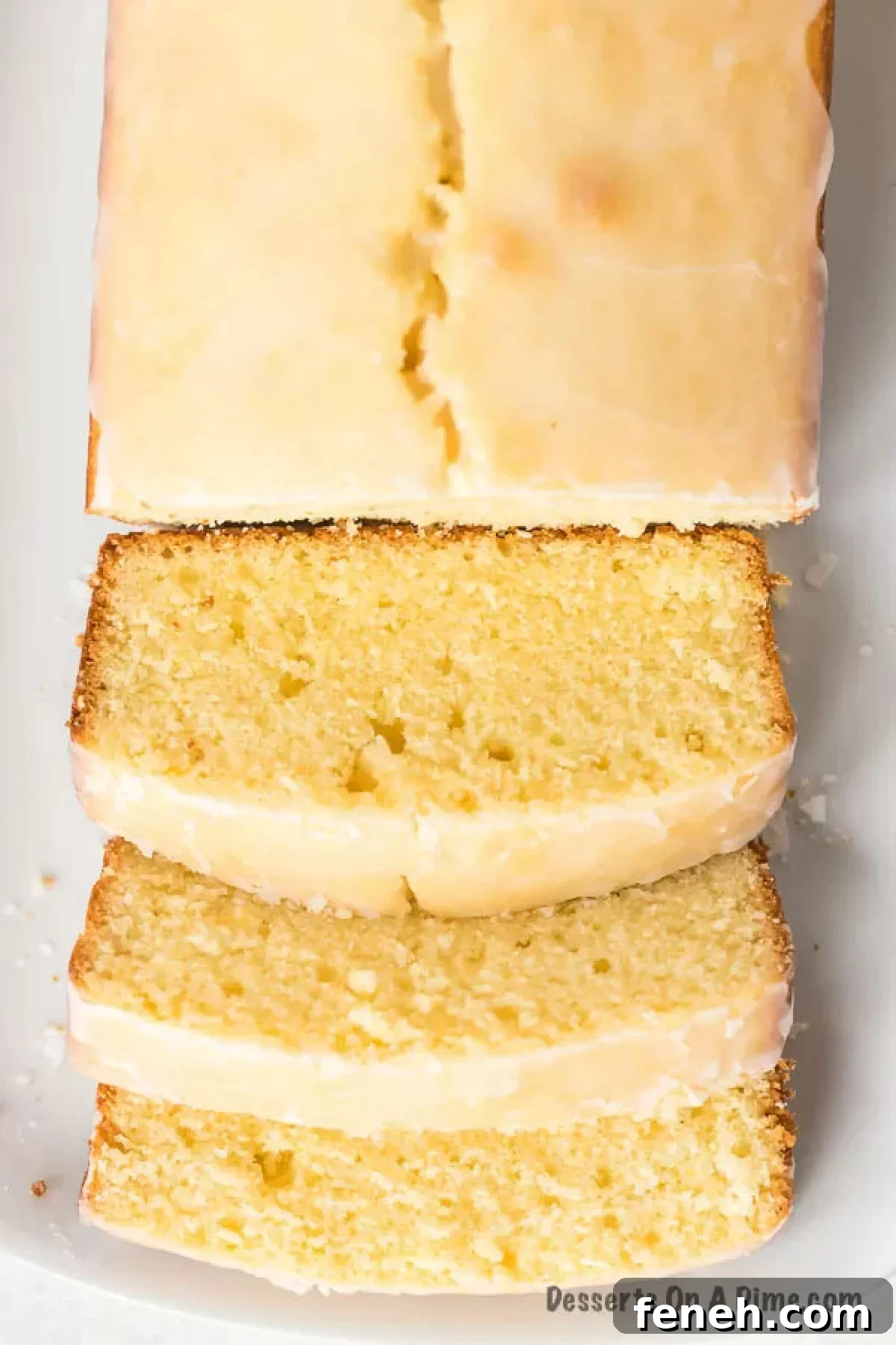 Lemon loaf cake with a lemon glaze sliced